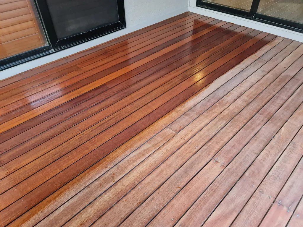 Heavy strip sanding done to deck before applying deck coating.