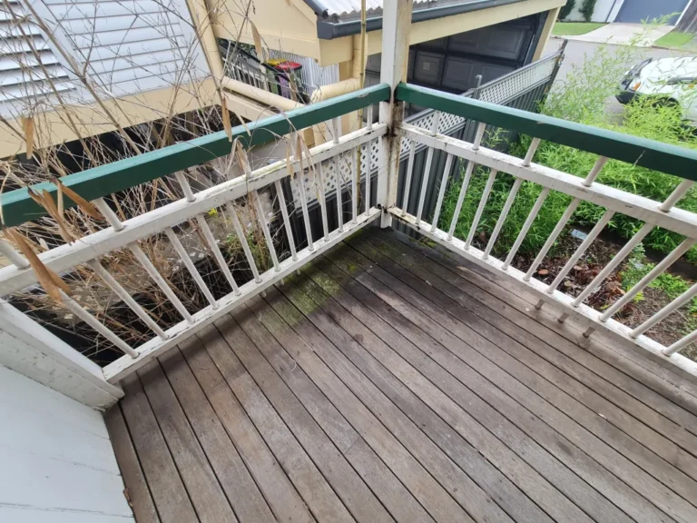 Deck, handrail and balustrade in poor condition requiring extensive remedial work and potentially a full rebuild.